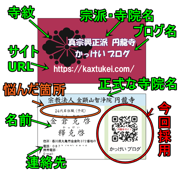 僧侶名刺の記載例。何を書く。