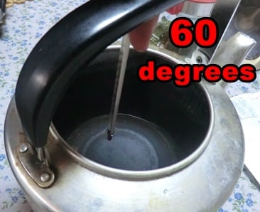 making Amazake, 60 degrees of hot water
