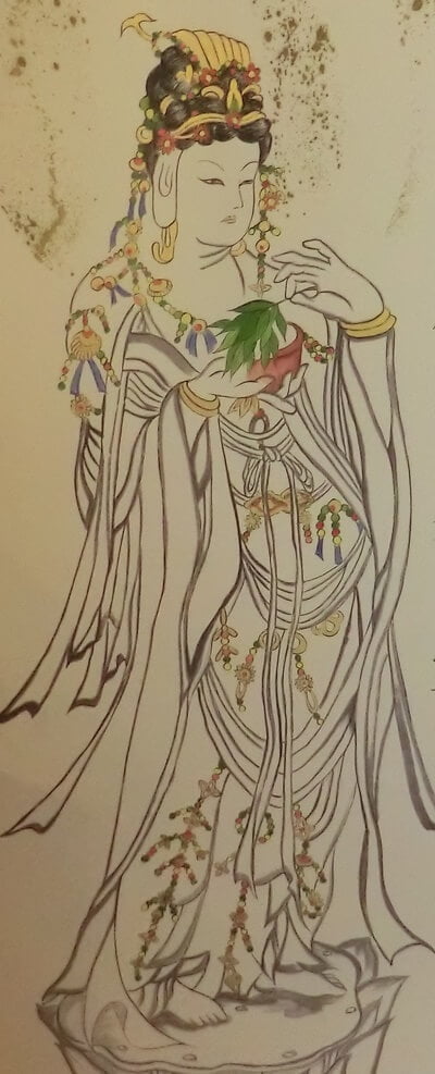 菩薩は瓔珞の首飾り胸飾りをしている